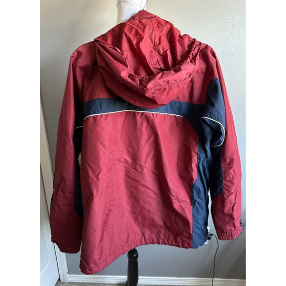 Columbia lightweight Blue Red Jacket mens Large Full zip Lined Hooded Coat EUC - Picture 2 of 8